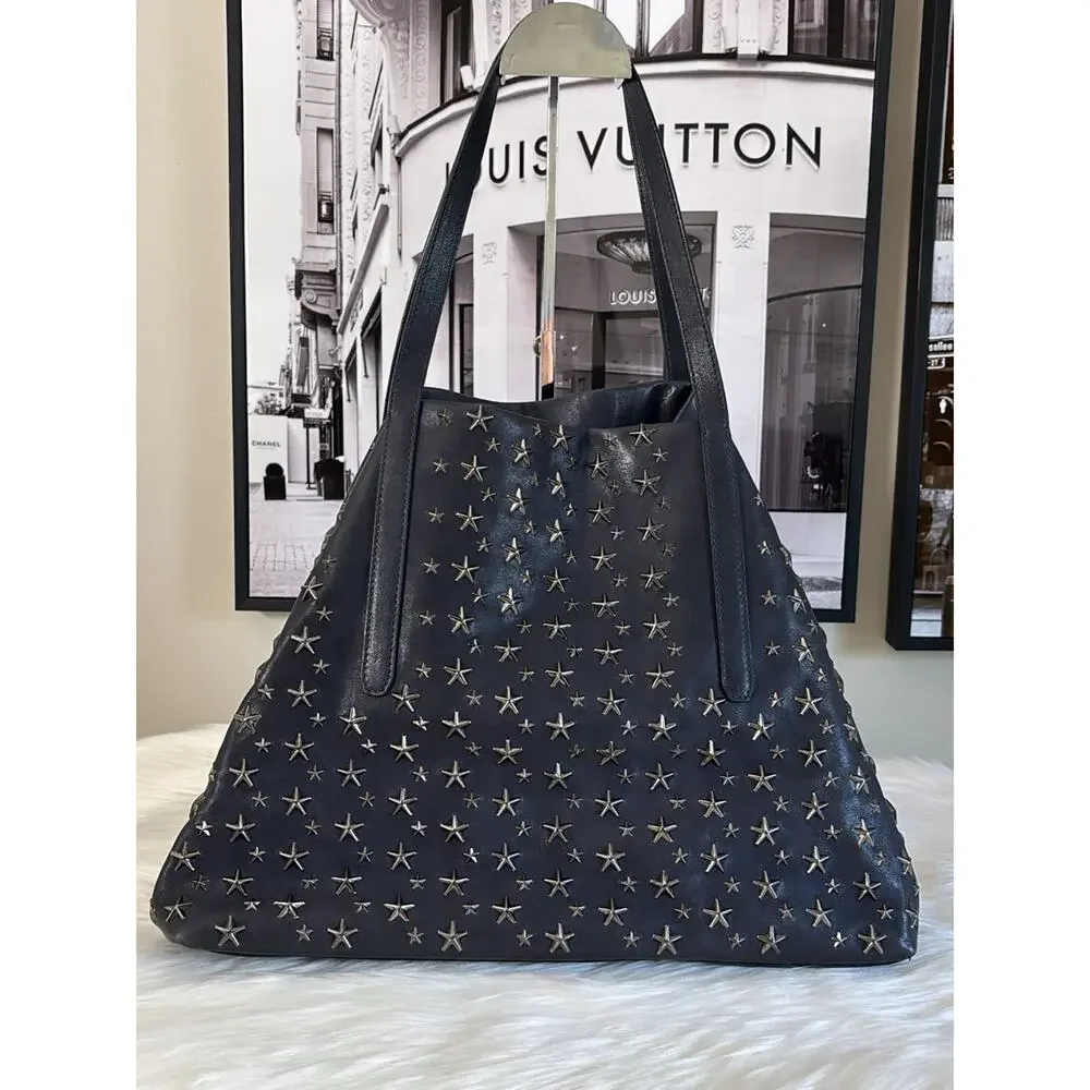 JIMMY CHOO Studded Star Leather Tote Bag - Navy Blue
